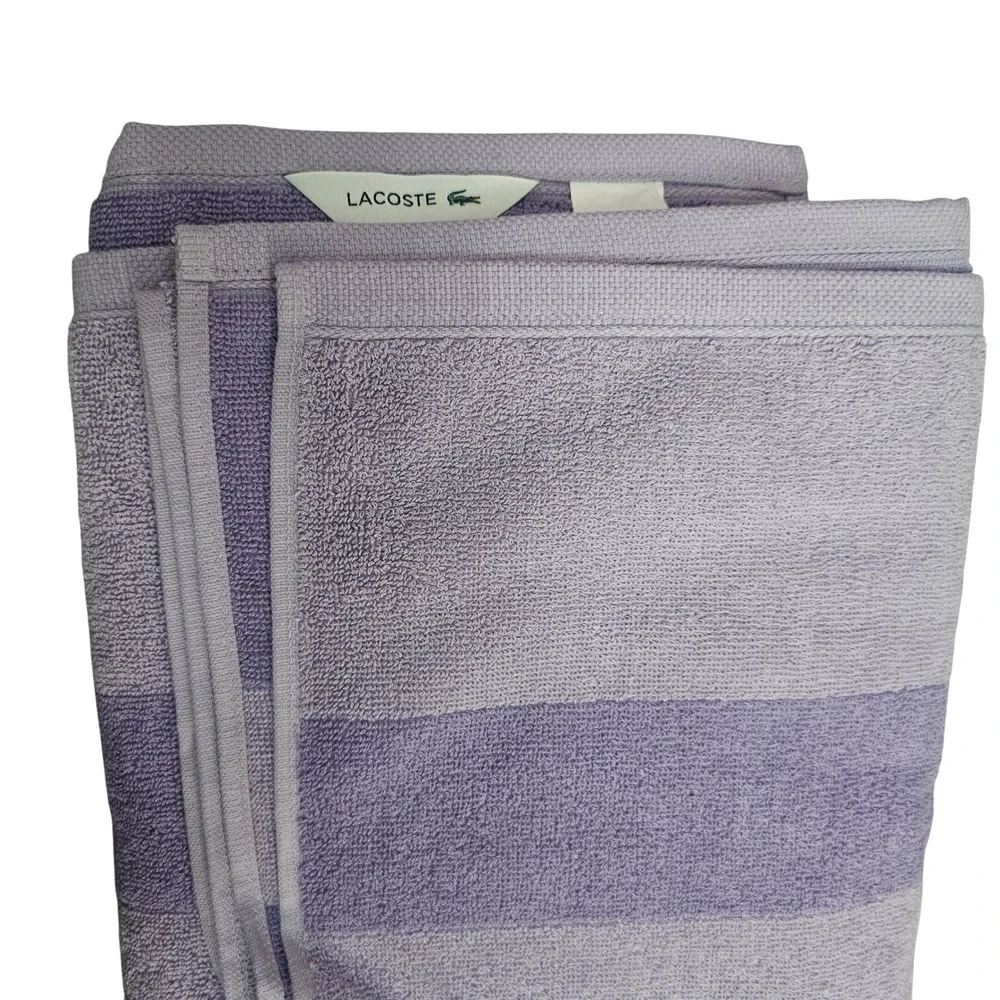 Lacoste Bath Towels Luxury Light Purple Cotton with Crocodile Logo 30 x 52 NWT